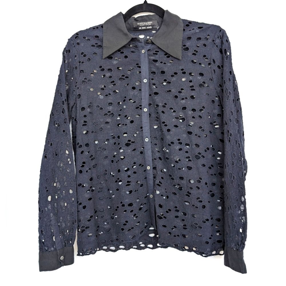 Scotch & Soda Linen Cotton Crochet Broderie Button Down Collared Blouse Sz S